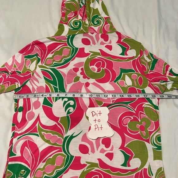 Beach Candie szS pink green white print drawstring hoodie with pockets EUC - Picture 9 of 14